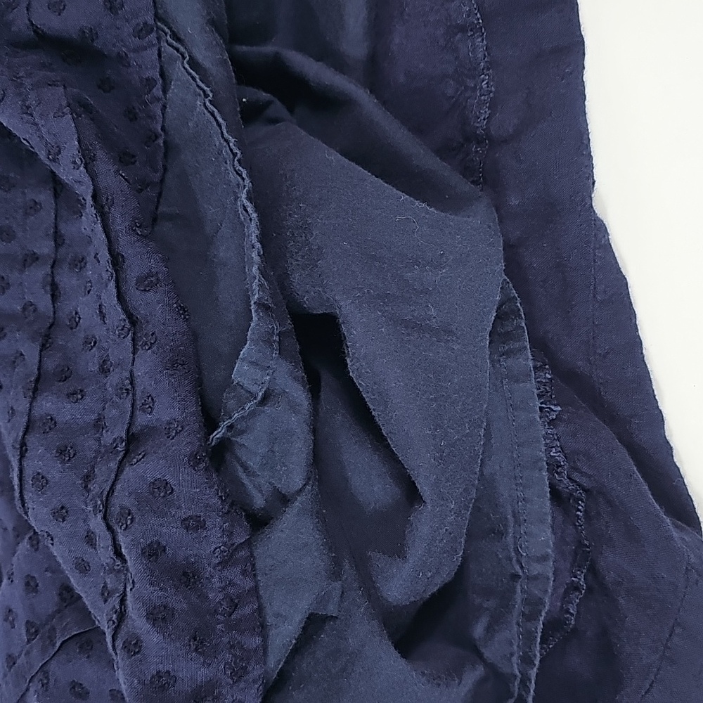 FRNCH Paris Navy Blue Eyelet Lace Mini Dress Scallop High Neck Swiss Dot Boho M - Picture 6 of 12